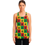Reggae Marijuana Leaf Pattern Print Women's Racerback Tank Top