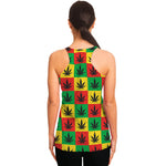 Reggae Marijuana Leaf Pattern Print Women's Racerback Tank Top
