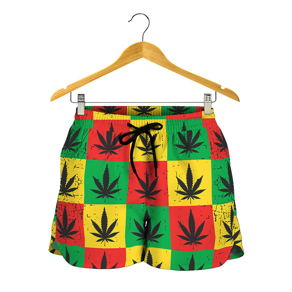 Reggae Marijuana Leaf Pattern Print Women's Shorts