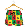 Reggae Marijuana Leaf Pattern Print Women's Shorts