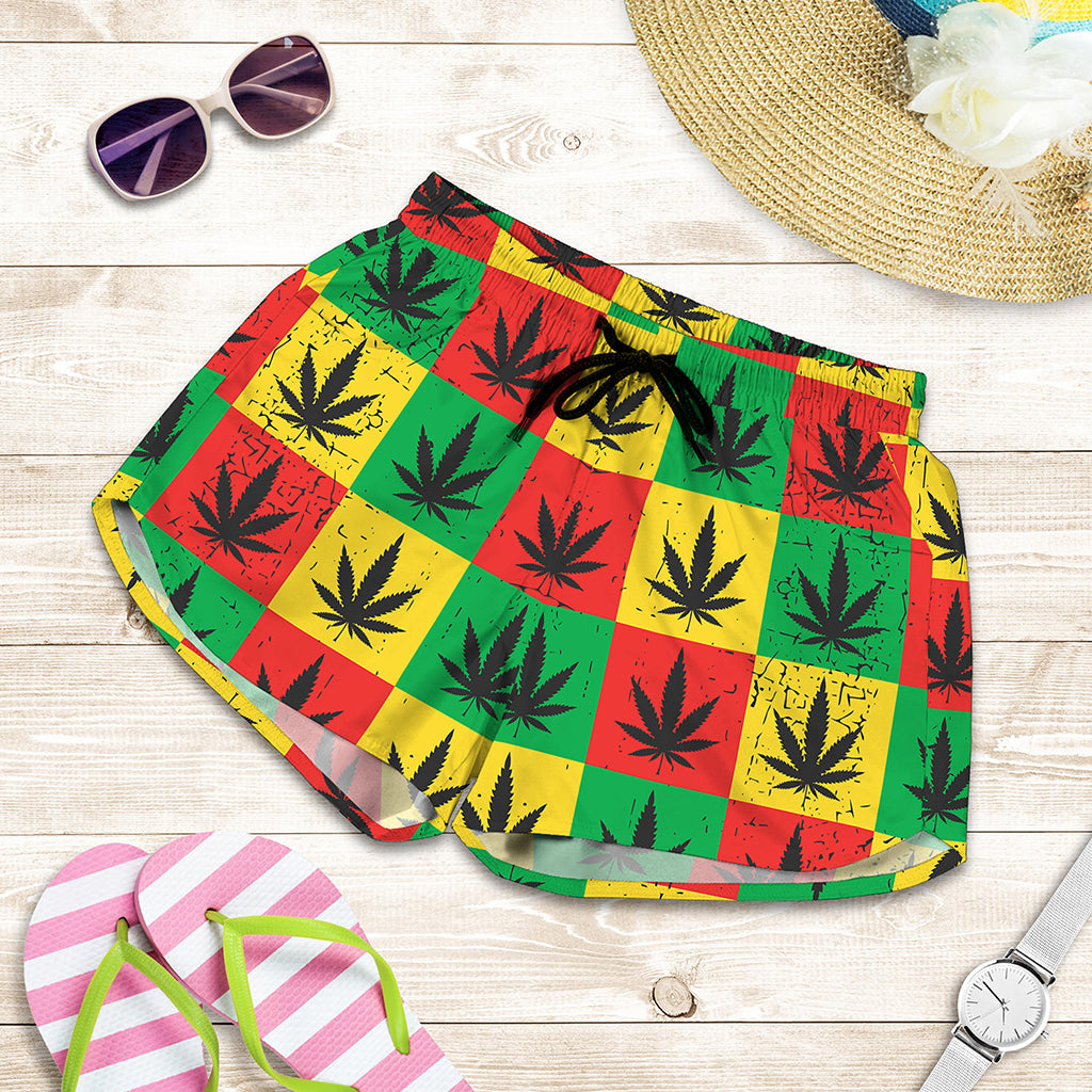 Reggae Marijuana Leaf Pattern Print Women's Shorts