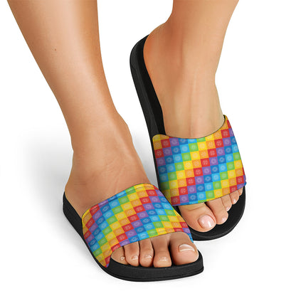 Reiki And The 7 Chakras Pattern Print Black Slide Sandals