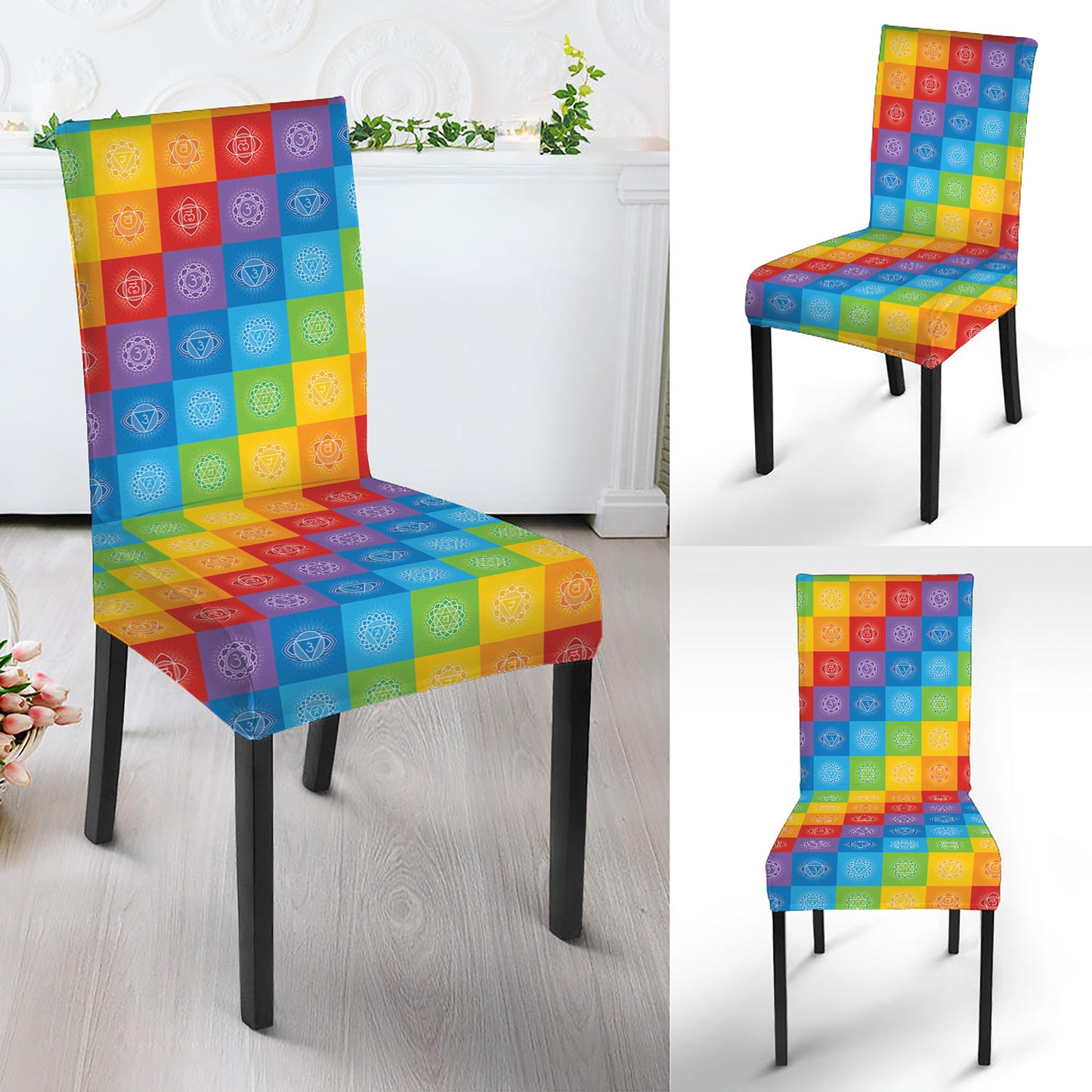 Reiki And The 7 Chakras Pattern Print Dining Chair Slipcover