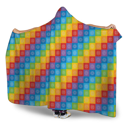 Reiki And The 7 Chakras Pattern Print Hooded Blanket