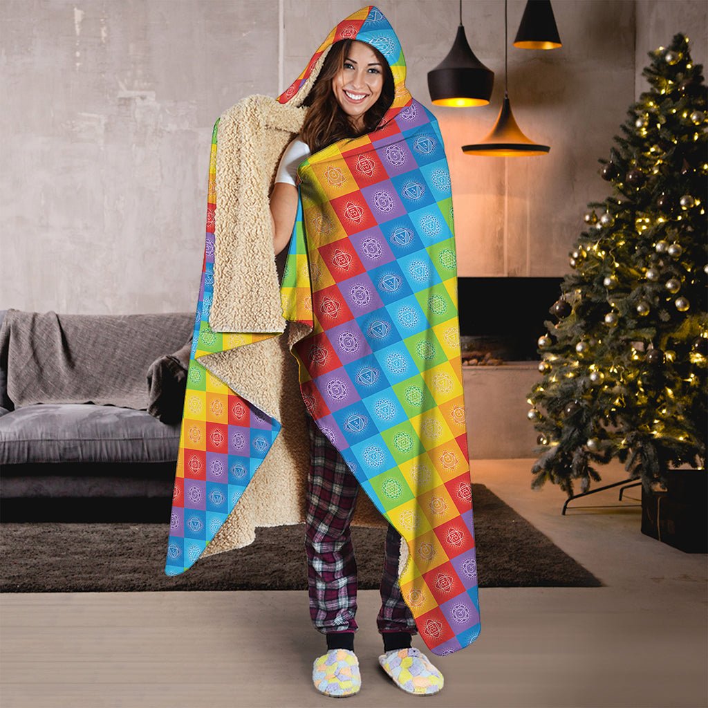 Reiki And The 7 Chakras Pattern Print Hooded Blanket