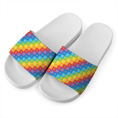Reiki And The 7 Chakras Pattern Print White Slide Sandals