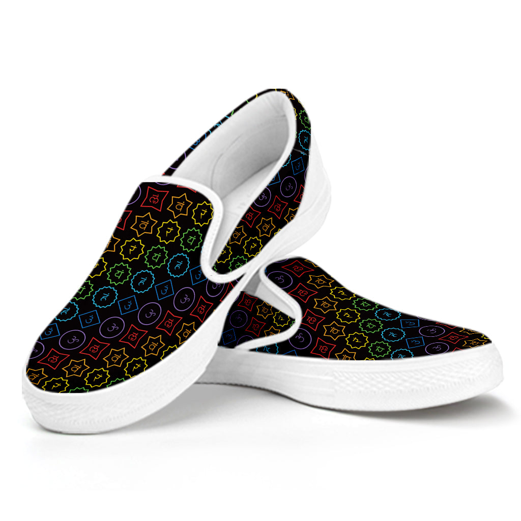 Reiki And The Seven Chakras Print White Slip On Shoes