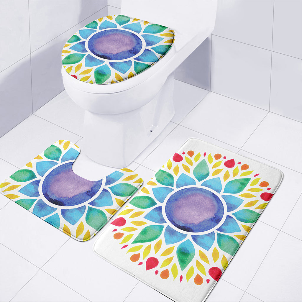 Reiki Chakra Flower Print 3 Piece Bath Mat Set