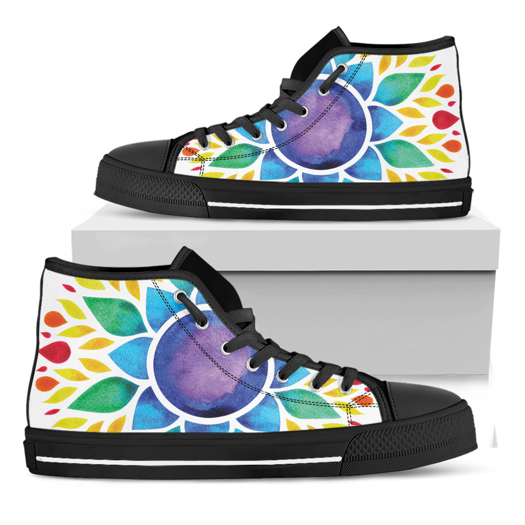 Reiki Chakra Flower Print Black High Top Shoes