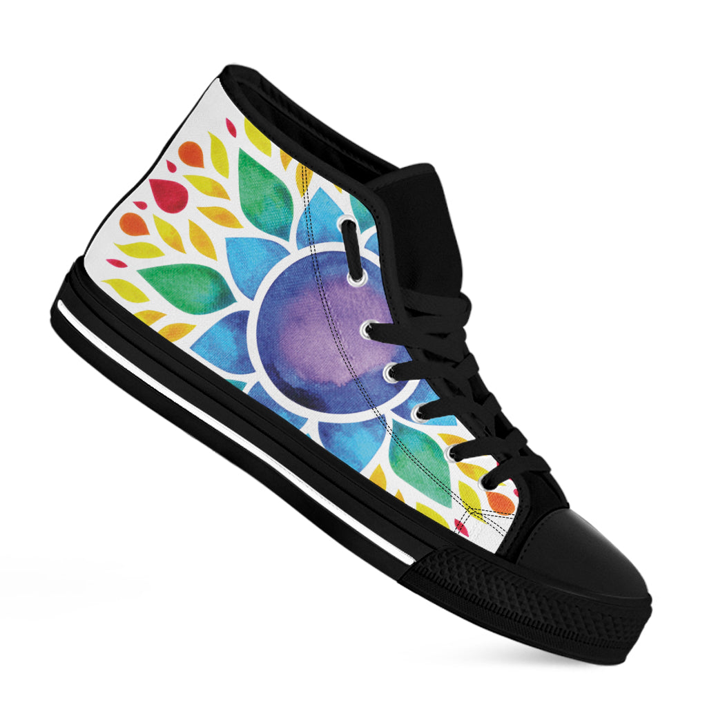 Reiki Chakra Flower Print Black High Top Shoes