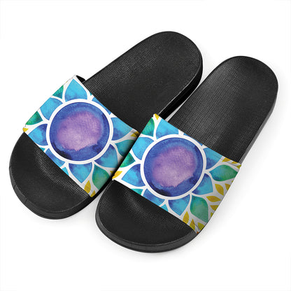 Reiki Chakra Flower Print Black Slide Sandals