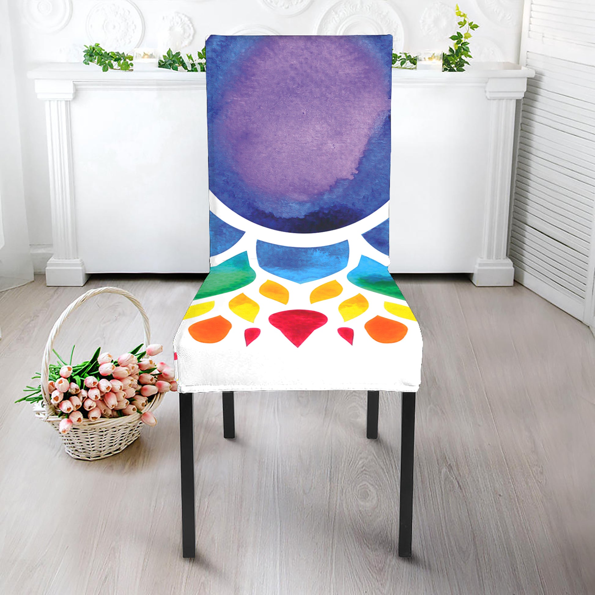 Reiki Chakra Flower Print Dining Chair Slipcover