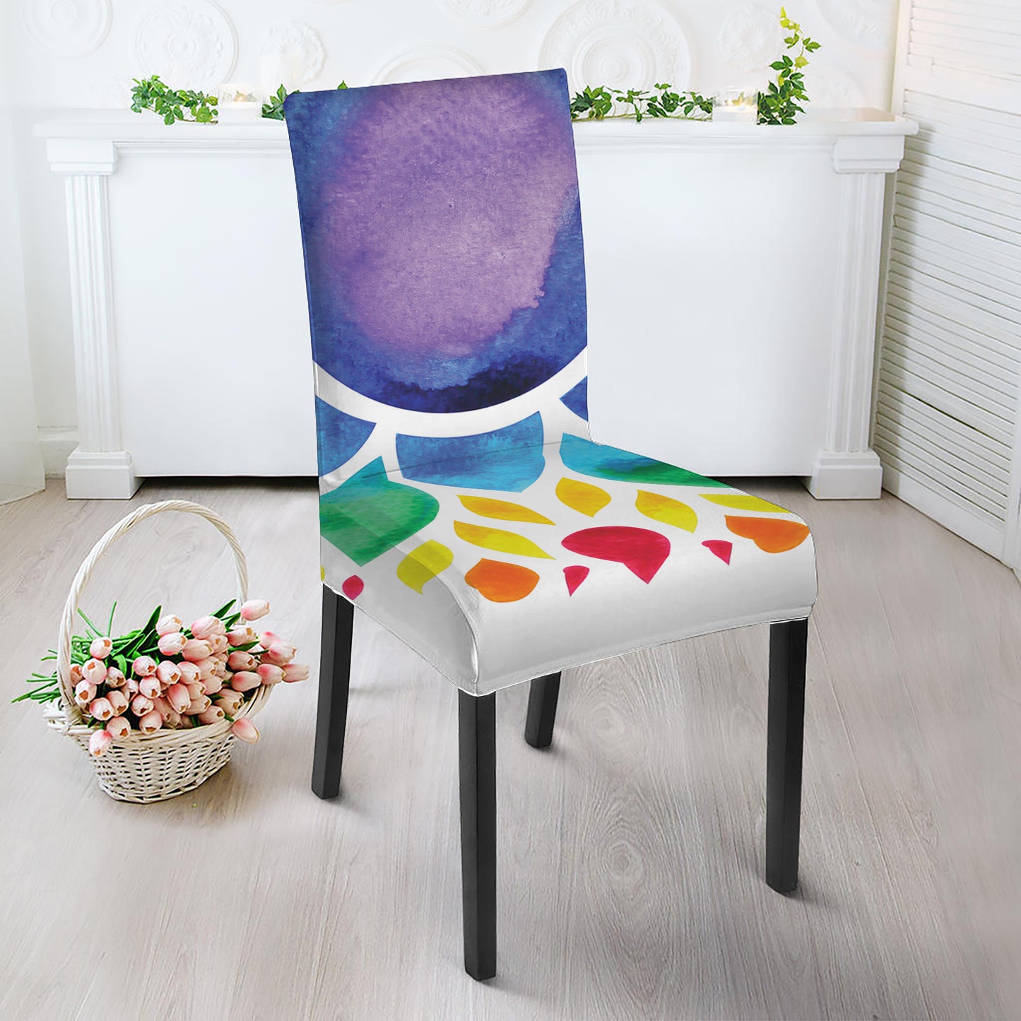 Reiki Chakra Flower Print Dining Chair Slipcover