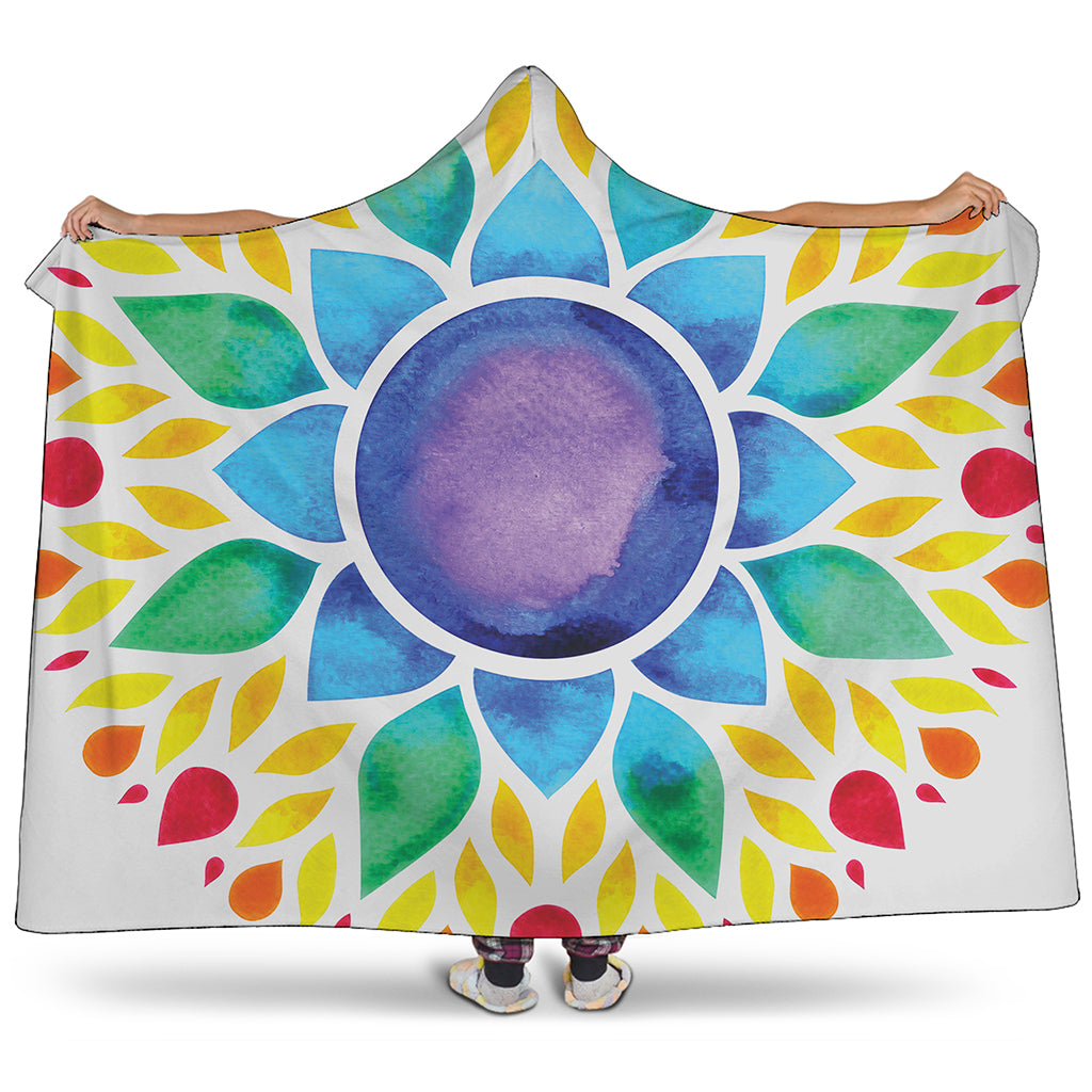 Reiki Chakra Flower Print Hooded Blanket