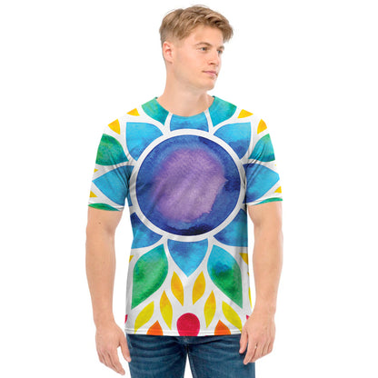 Reiki Chakra Flower Print Men's T-Shirt