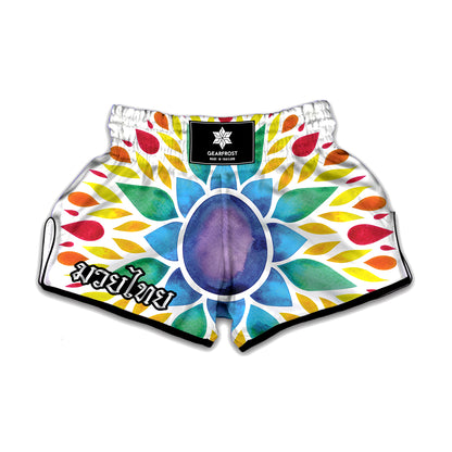 Reiki Chakra Flower Print Muay Thai Boxing Shorts