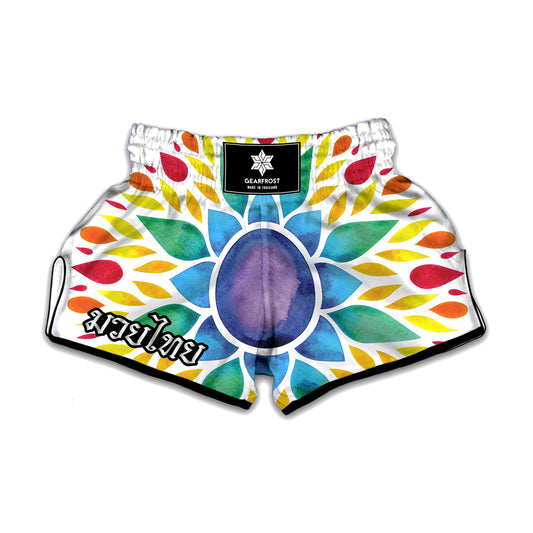 Reiki Chakra Flower Print Muay Thai Boxing Shorts