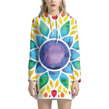 Reiki Chakra Flower Print Pullover Hoodie Dress