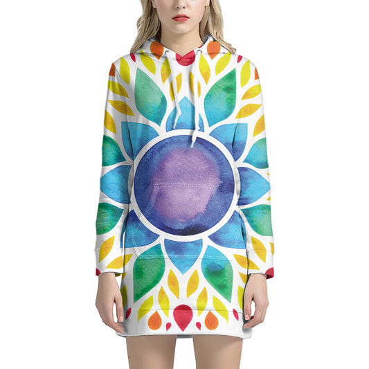 Reiki Chakra Flower Print Pullover Hoodie Dress