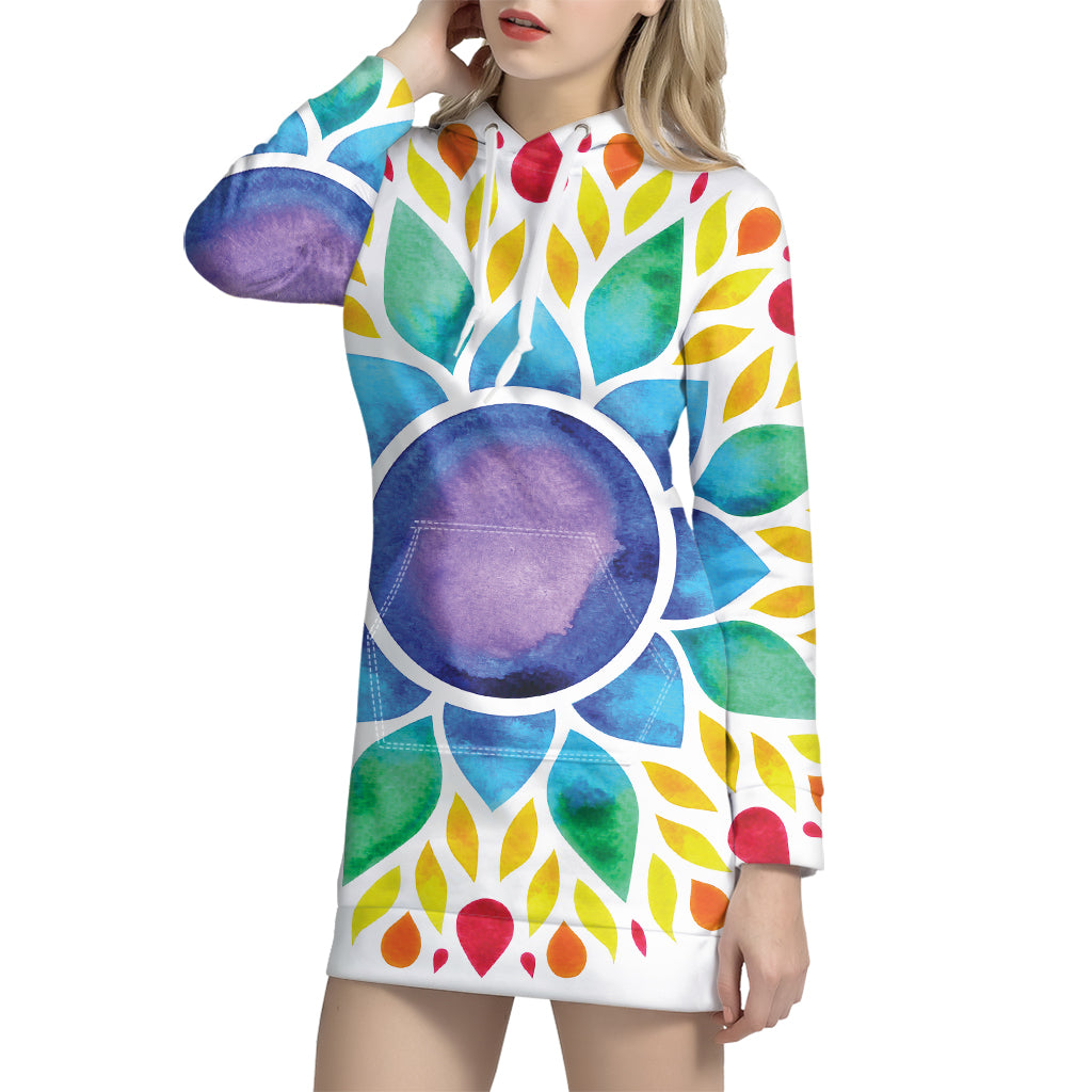 Reiki Chakra Flower Print Pullover Hoodie Dress