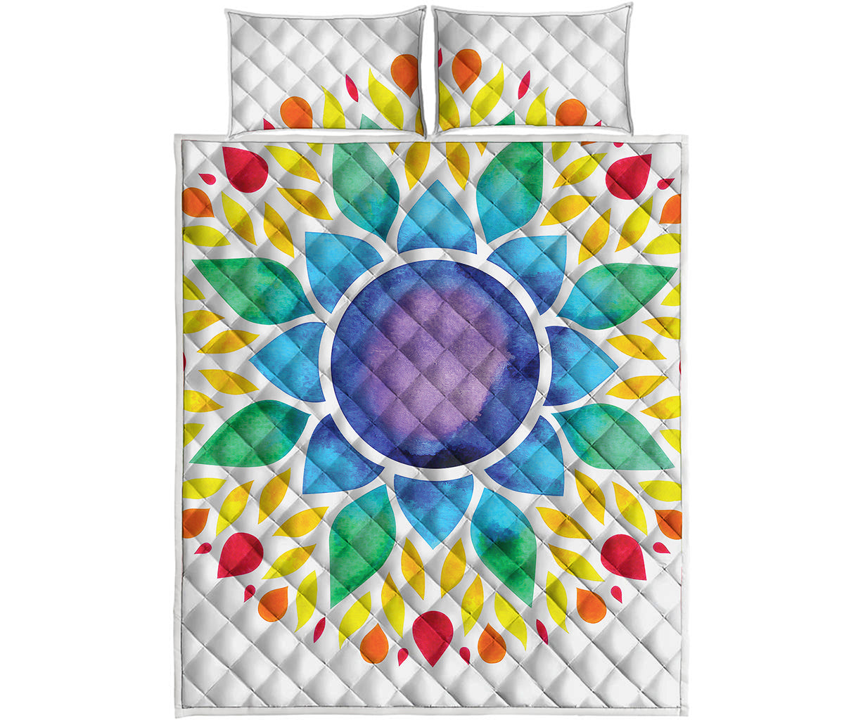 Reiki Chakra Flower Print Quilt Bed Set