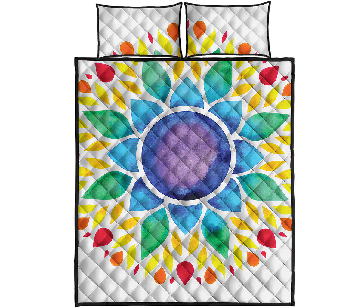 Reiki Chakra Flower Print Quilt Bed Set