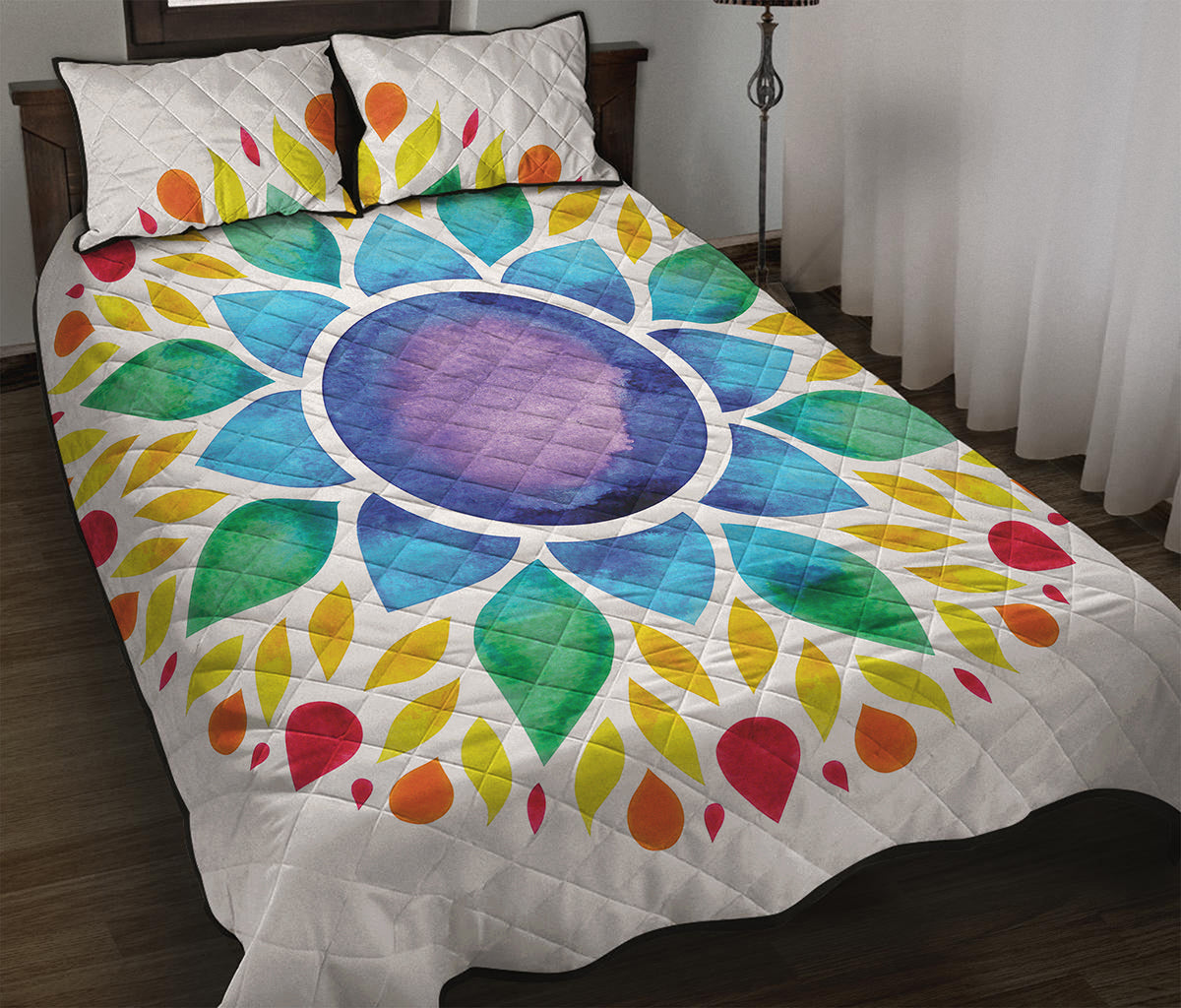 Reiki Chakra Flower Print Quilt Bed Set