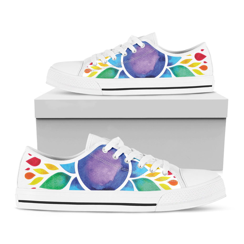 Reiki Chakra Flower Print White Low Top Shoes