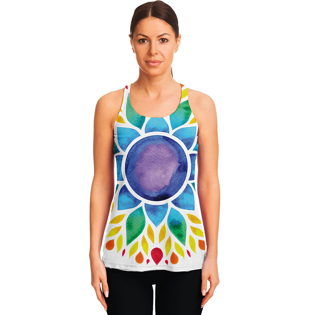 Reiki Chakra Flower Print Women's Racerback Tank Top