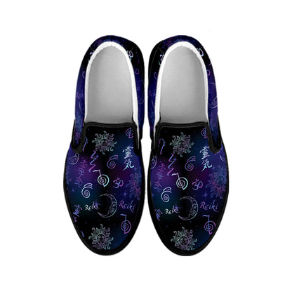 Reiki Energy Pattern Print Black Slip On Shoes