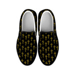 Religious Cross Pattern Print Black Slip On Shoes