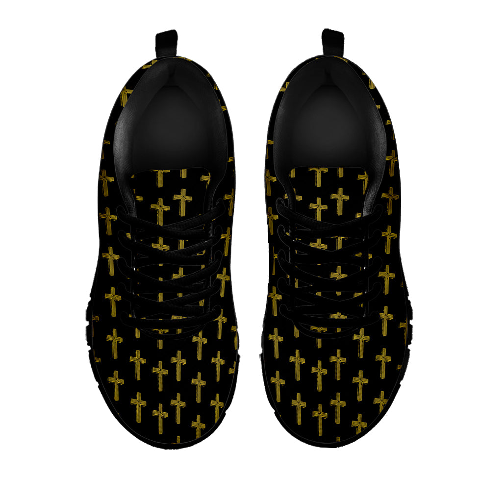 Religious Cross Pattern Print Black Sneakers