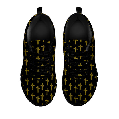 Religious Cross Pattern Print Black Sneakers