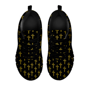 Religious Cross Pattern Print Black Sneakers