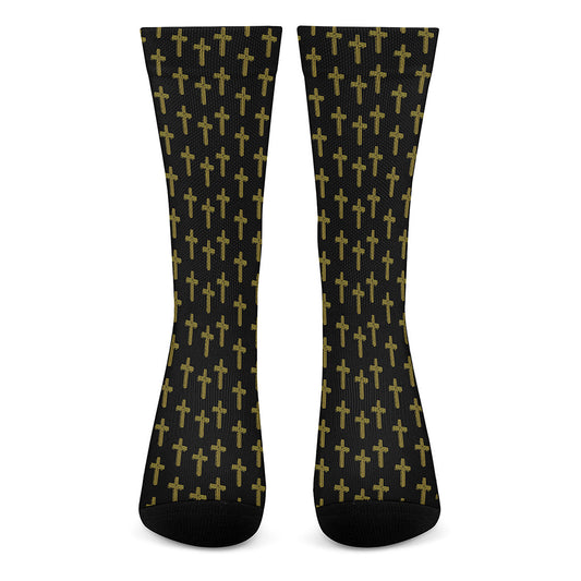 Religious Cross Pattern Print Crew Socks