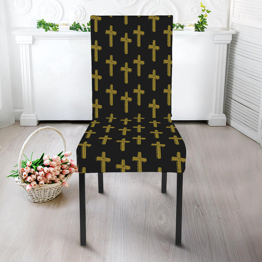 Religious Cross Pattern Print Dining Chair Slipcover