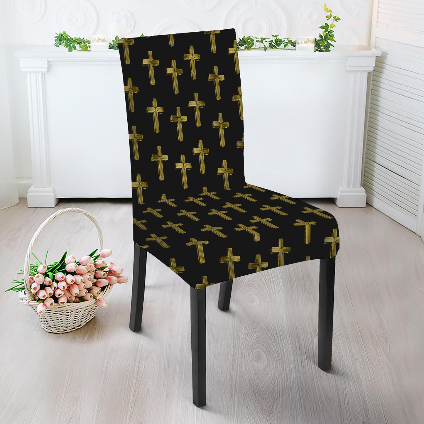 Religious Cross Pattern Print Dining Chair Slipcover