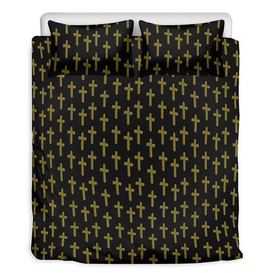Religious Cross Pattern Print Duvet Cover Bedding Set
