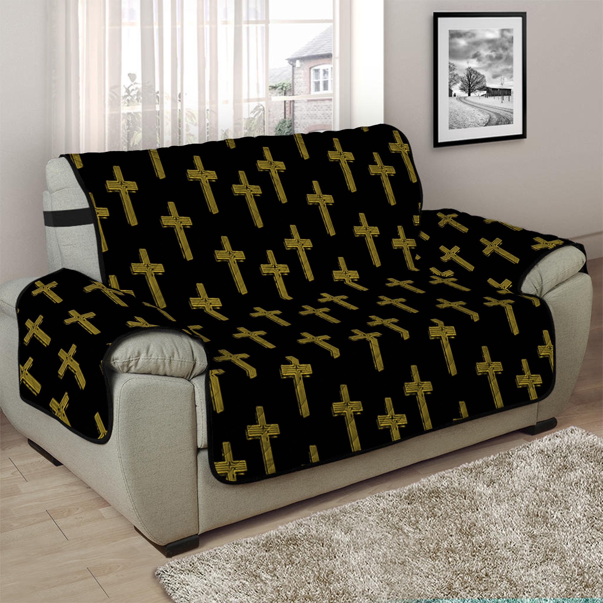 Religious Cross Pattern Print Half Sofa Protector