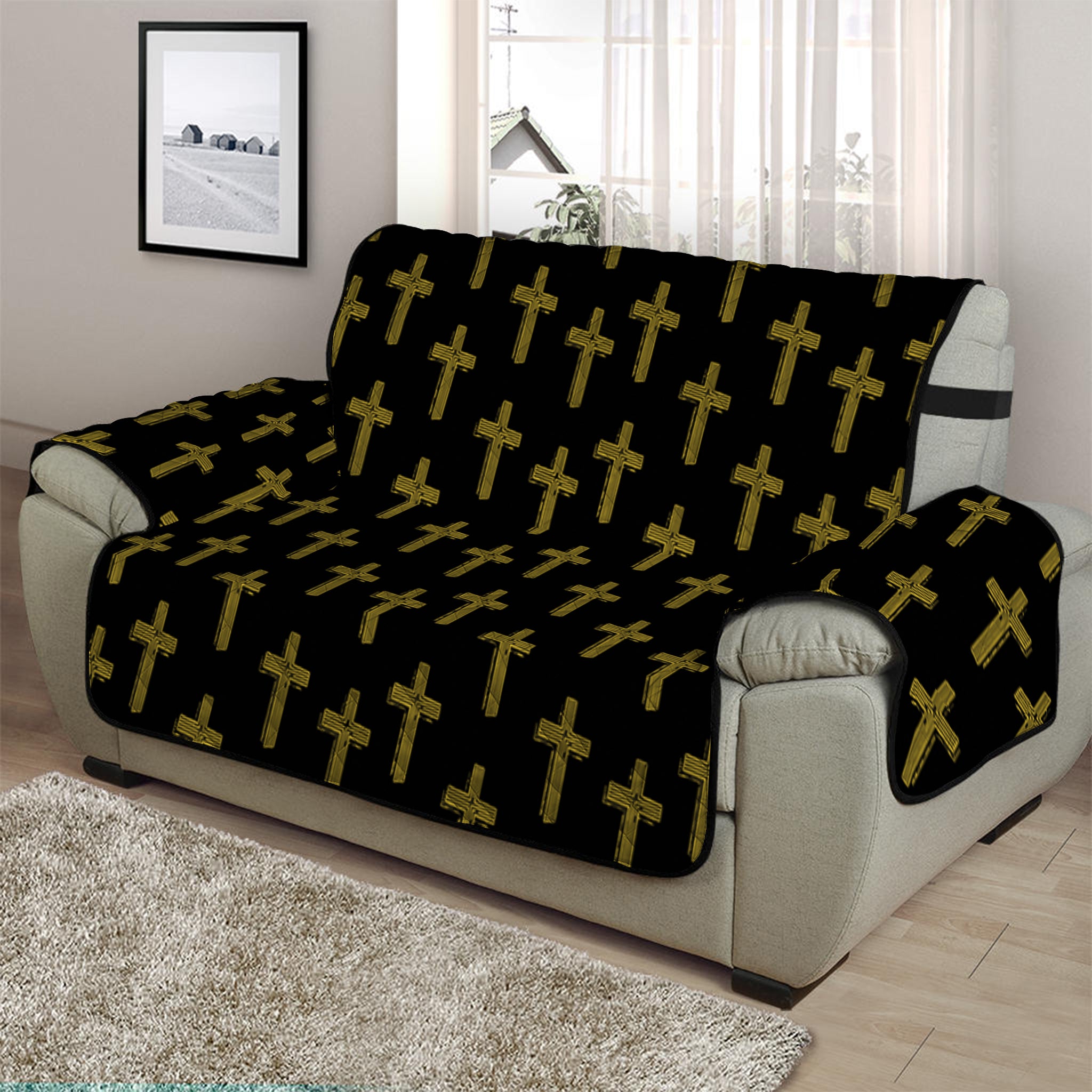 Religious Cross Pattern Print Half Sofa Protector