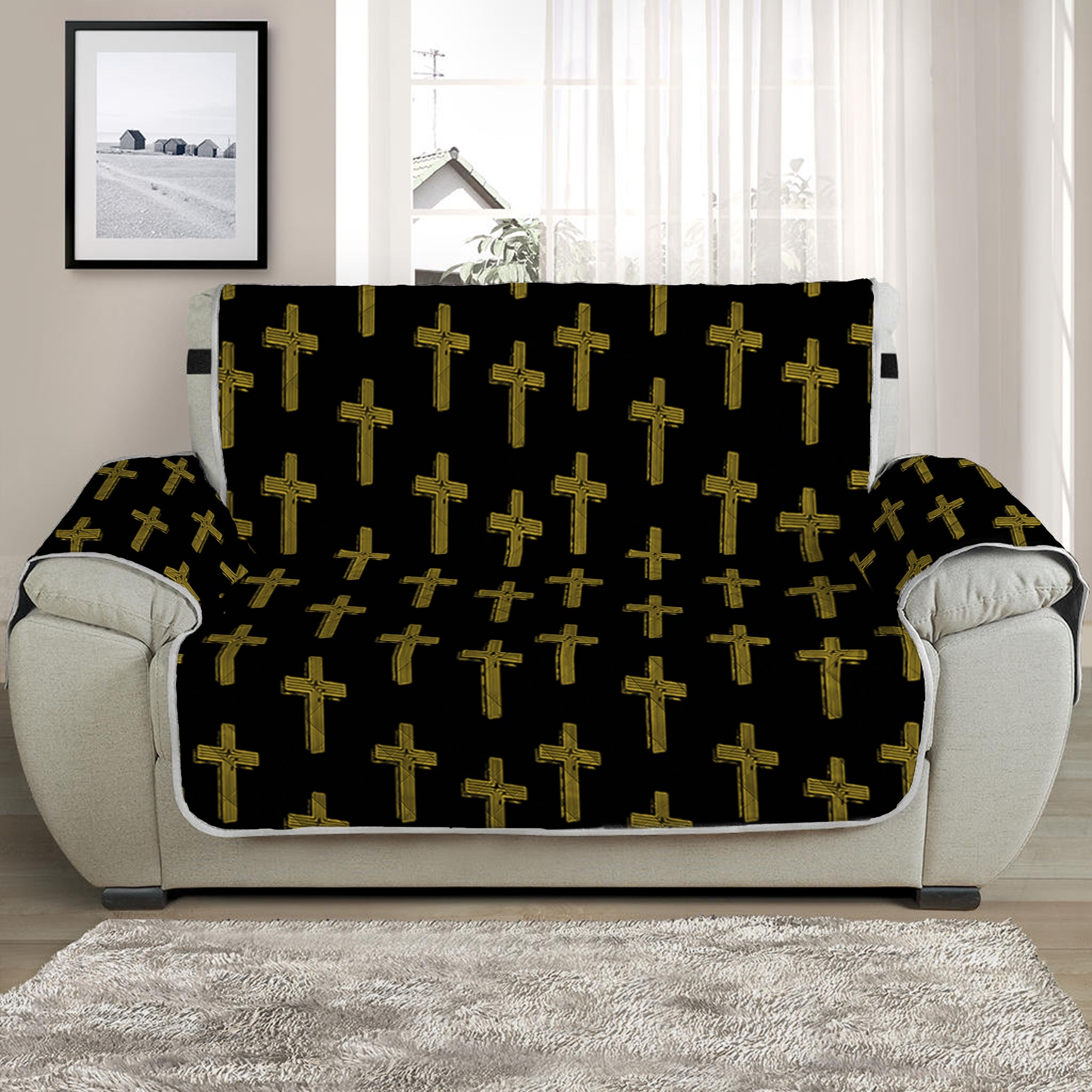 Religious Cross Pattern Print Half Sofa Protector