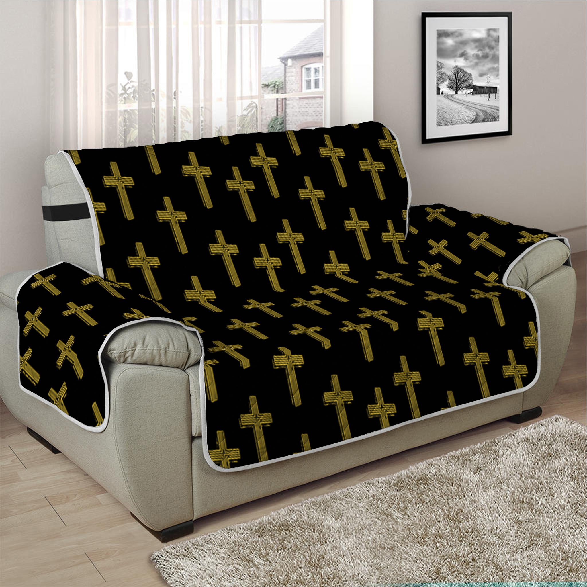 Religious Cross Pattern Print Half Sofa Protector