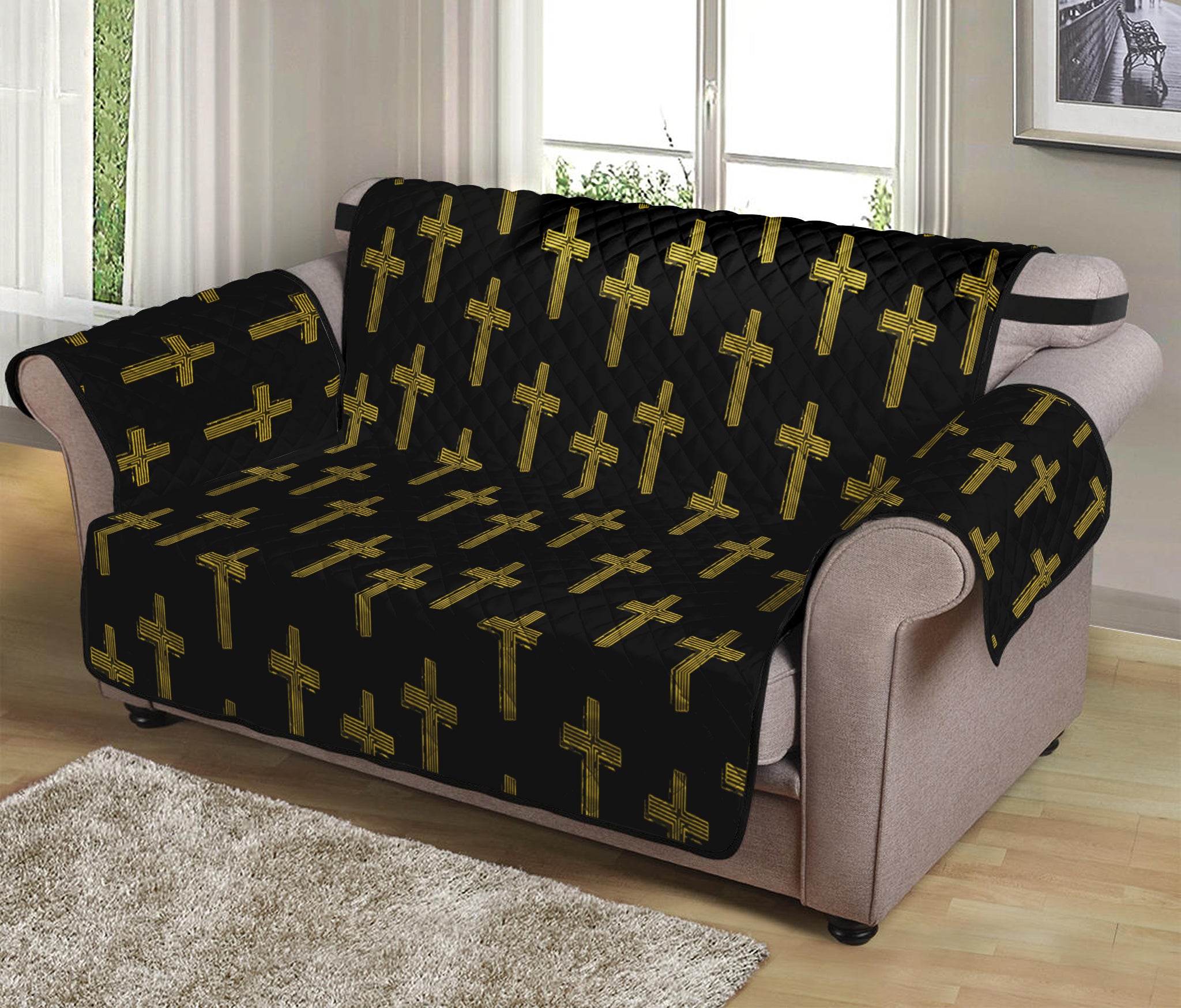 Religious Cross Pattern Print Loveseat Protector