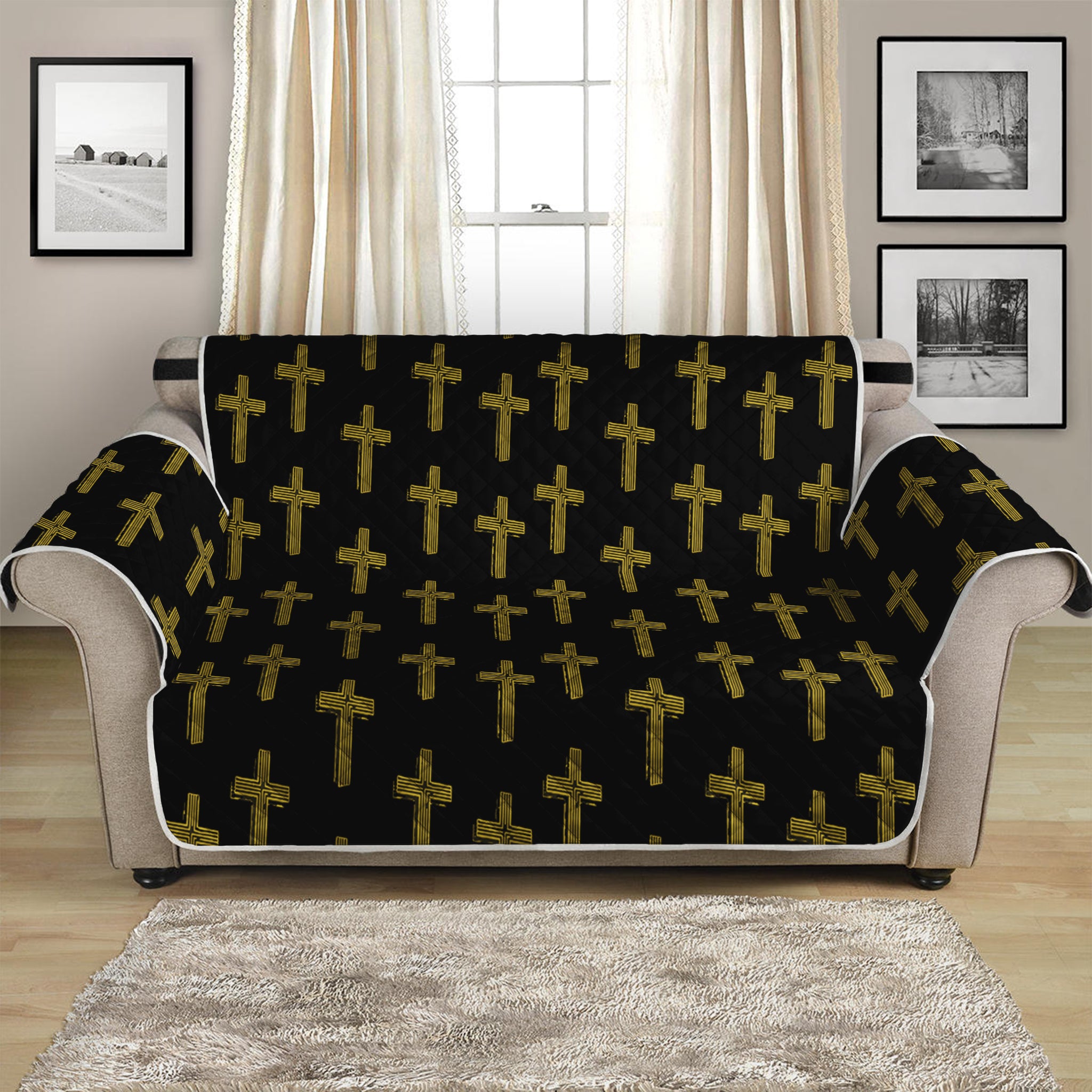 Religious Cross Pattern Print Loveseat Protector