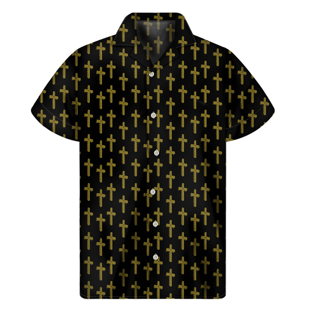 Religious Cross Pattern Print Men's Short Sleeve Shirt