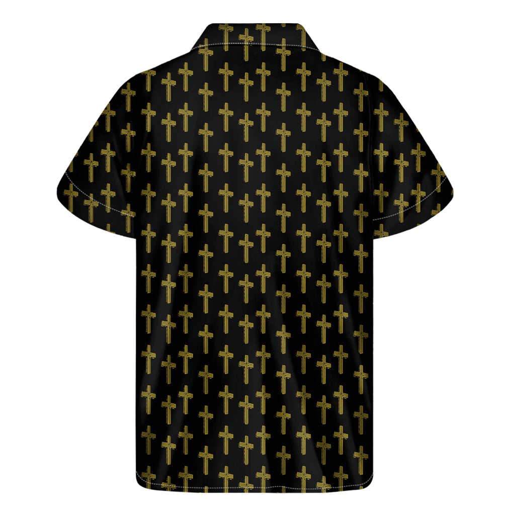 Religious Cross Pattern Print Men's Short Sleeve Shirt