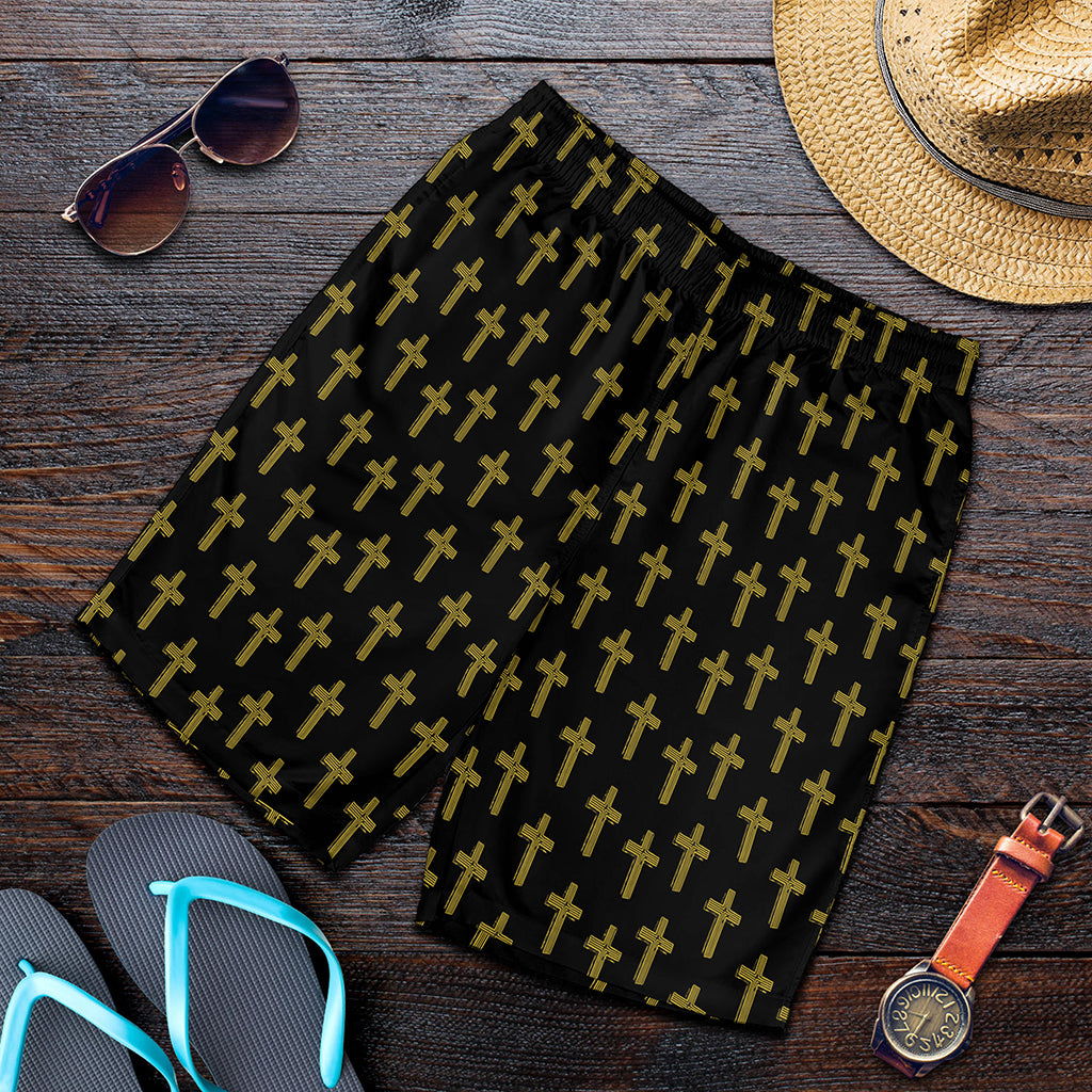 Religious Cross Pattern Print Men's Shorts