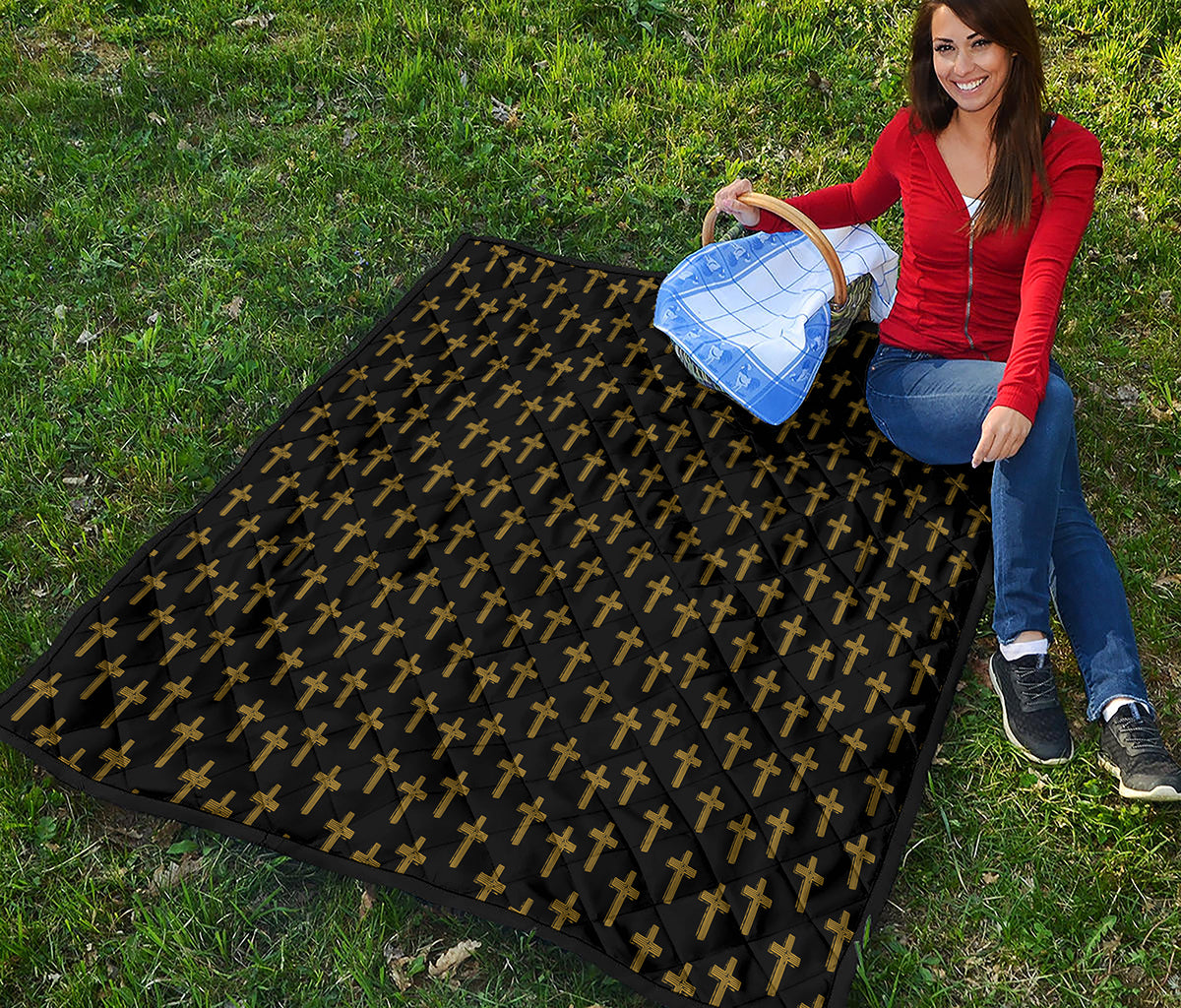 Religious Cross Pattern Print Quilt