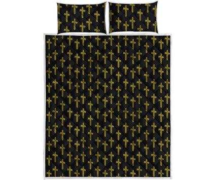 Religious Cross Pattern Print Quilt Bed Set