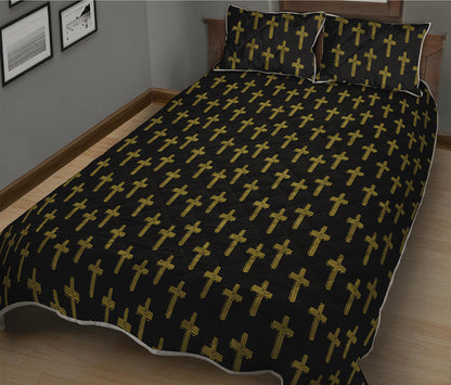 Religious Cross Pattern Print Quilt Bed Set